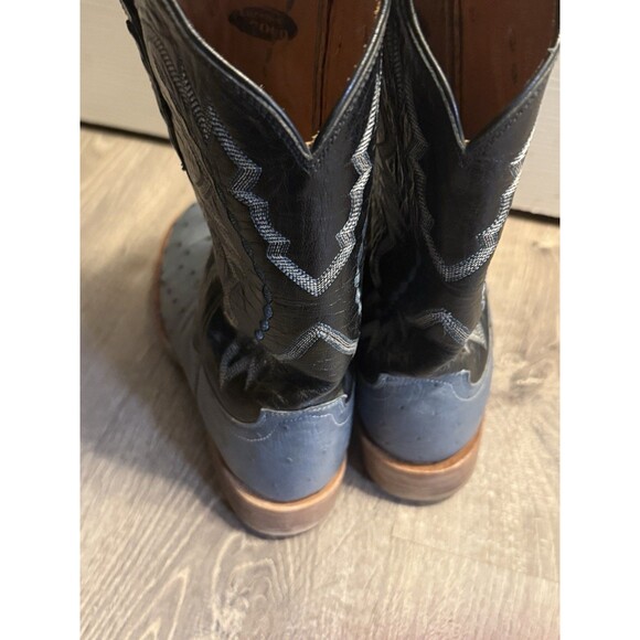 LUCCHESE OSTRICH EXOTIC CREPE SOLE ROPER BLUE BLACK COWGIRL COWBOY WESTERN BOOTS - Picture 6 of 9
